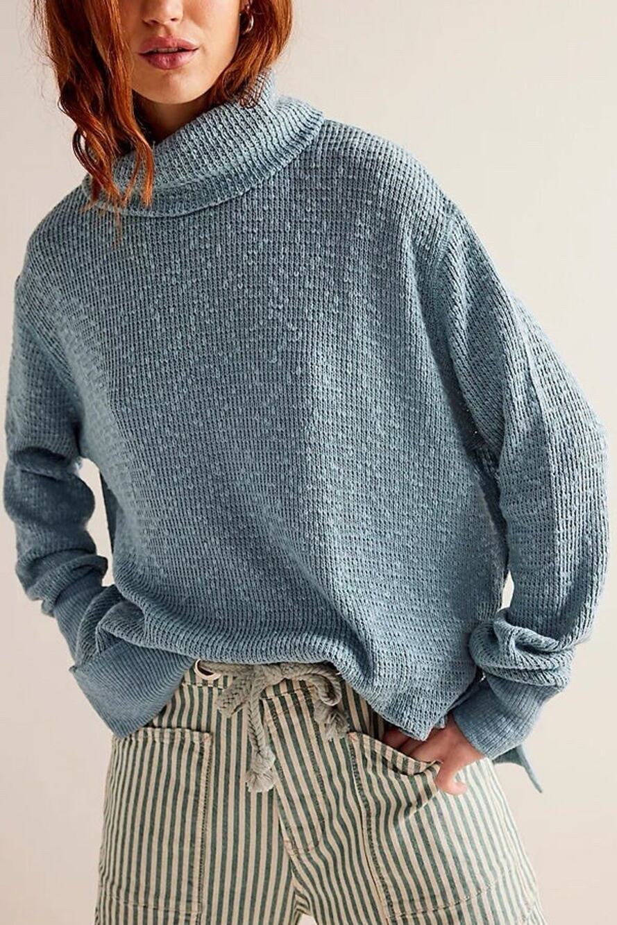 Free People We The Free Womens Small? Tommy Turtleneck Sweater Blue Tourmaline